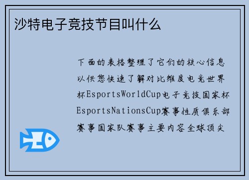 沙特电子竞技节目叫什么